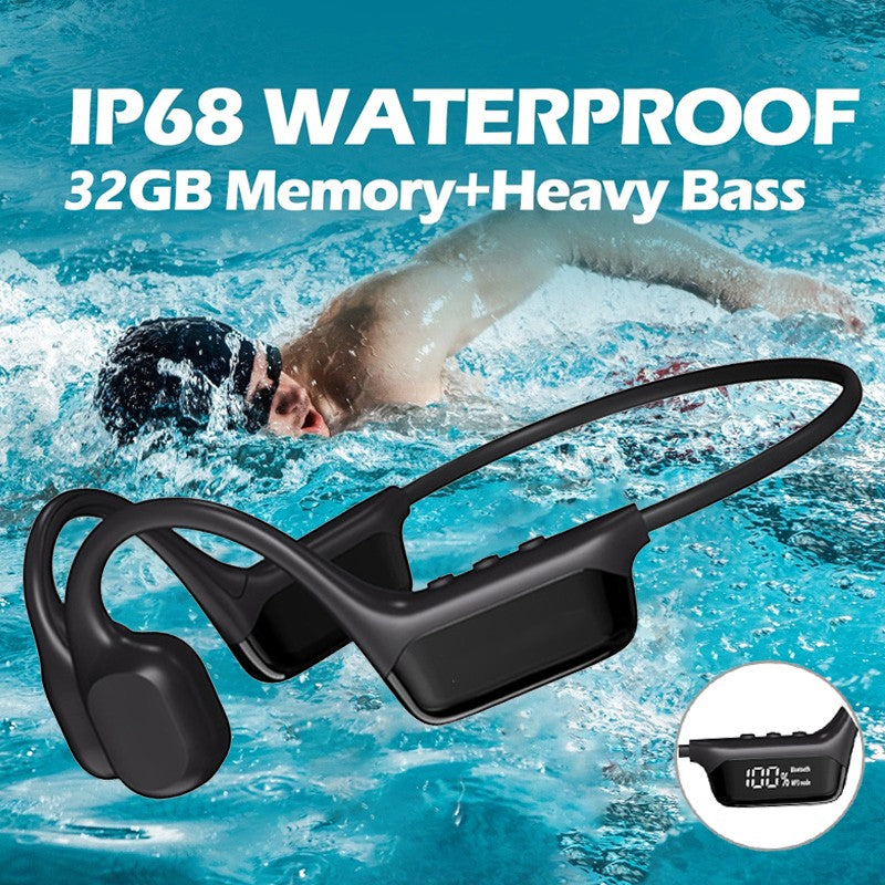 Real Swimming Bone Conduction Earphones Bluetooth Wireless Hifi Headphone IPX8 Waterproof 32GB MP3 Player Mic Headset