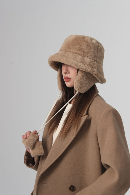 Bomber Winter warm bucket hat hats for women Golf cap Hiking hat fur hat Winter hat Barrel cap Cotton fabric Ear protection cap