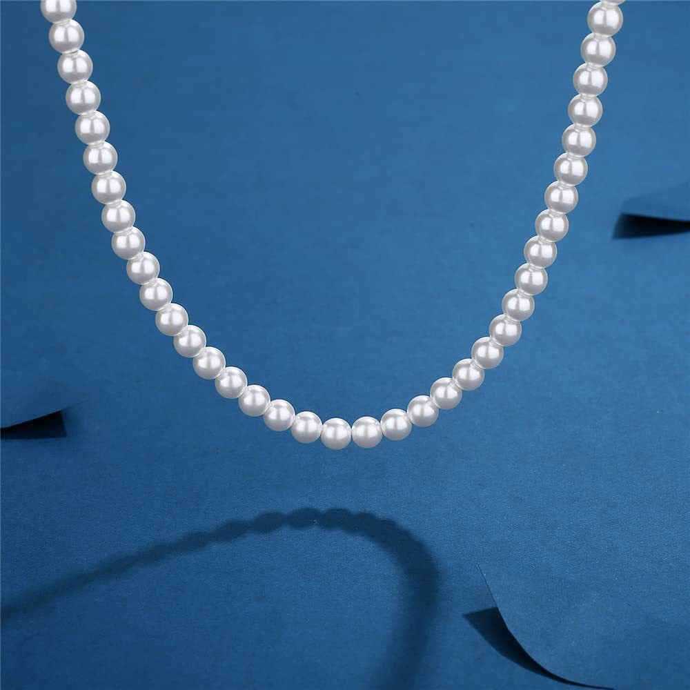 Colar Elegante de Pérola Branca Artificial 1 Peça Gargantilha Corrente de Contas para Homens e Mulheres Presente de Joia da Moda