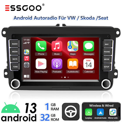 ESSGOO 7" Android 14 4G+64G Apple Carplay Som Automotivo GPS NAVI WIFI RDS FM BT para VW Golf 5 6 Passat Polo Touran Tiguan Caddy EOS