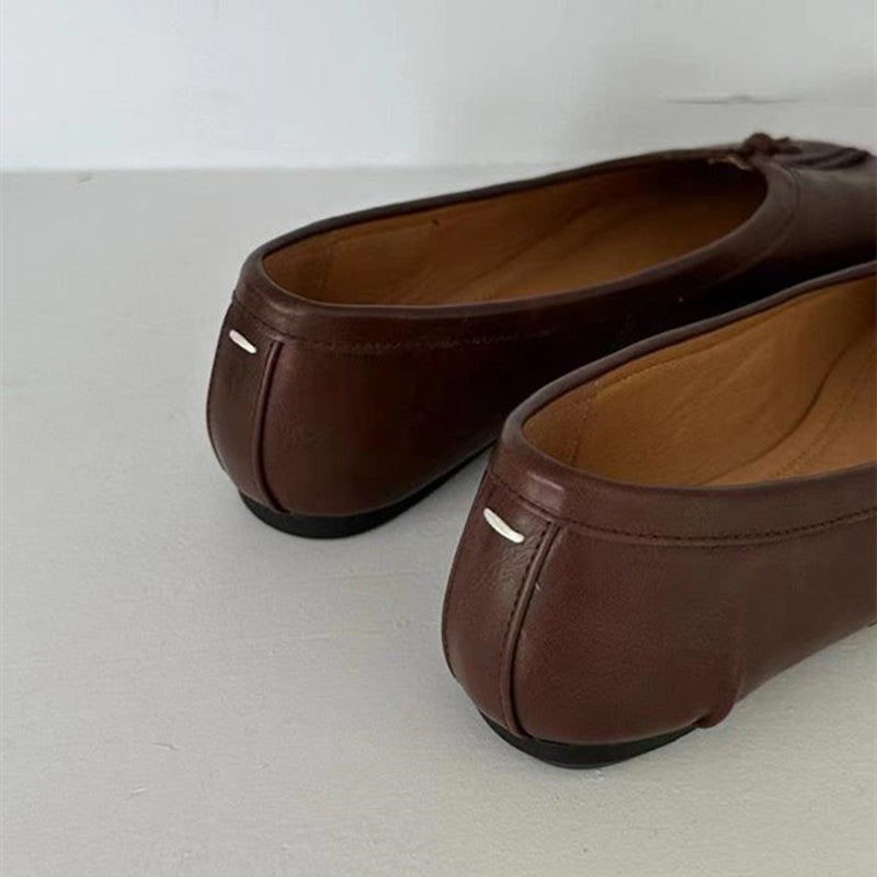 Fashion Soft Leather Split Toe Women Tabi Ballet Flats Spring Autumn Comfortable Walking Lazy Loafers Casual Girls Dance Shoes