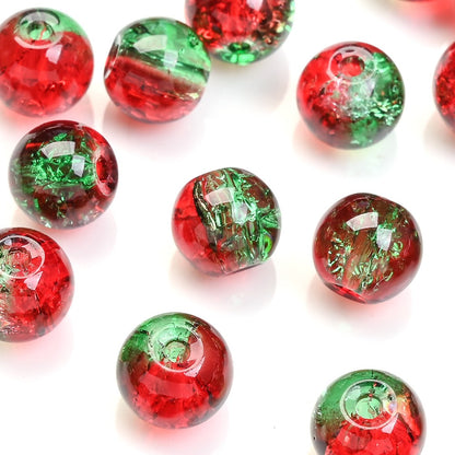 100pcs 8mm Christmas Crystal Glass Crack Beads Red and Green Gradient Spacer Beads for DIY Bracelet Necklace Jewelry Making