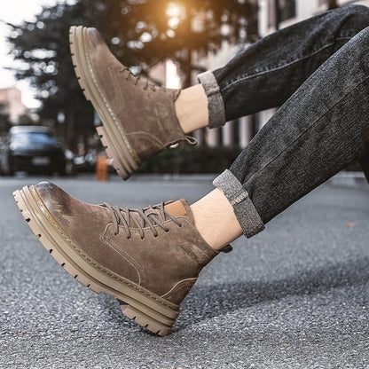 Lace Up High-top Ankle Boots Classi Male Simple Desert Boots British Style Men Casual Leather Cowboy Boots Business Outdoor Shoe