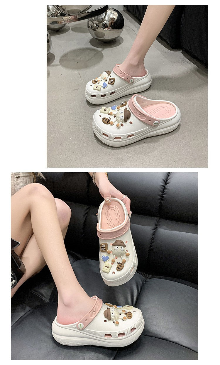 Fashion Diy Clogs Sandals Women 2024 Summer Chunky Platform Slippers Woman Thick Bottom Closed Toe Beach Slippers Mujer