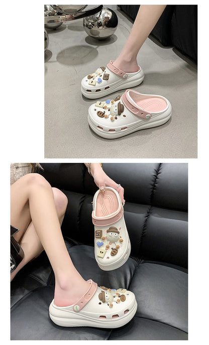 Fashion Diy Clogs Sandals Women 2024 Summer Chunky Platform Slippers Woman Thick Bottom Closed Toe Beach Slippers Mujer