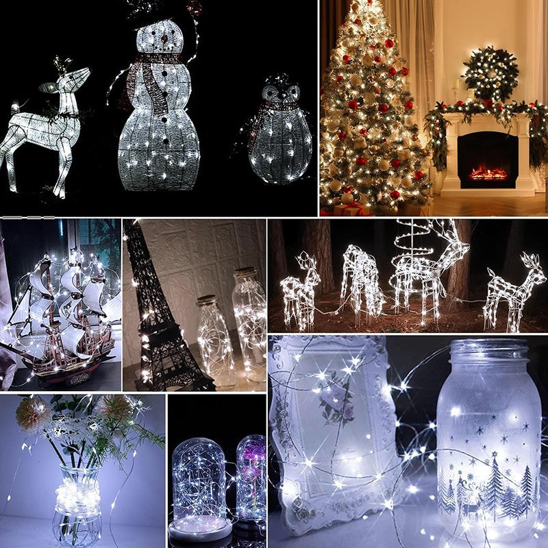 10pcs LED Fairy Light Battery Powered String Lights Waterproof Silver Wire Moon Light For DIY Wedding Party Bedroom Cake Decoar