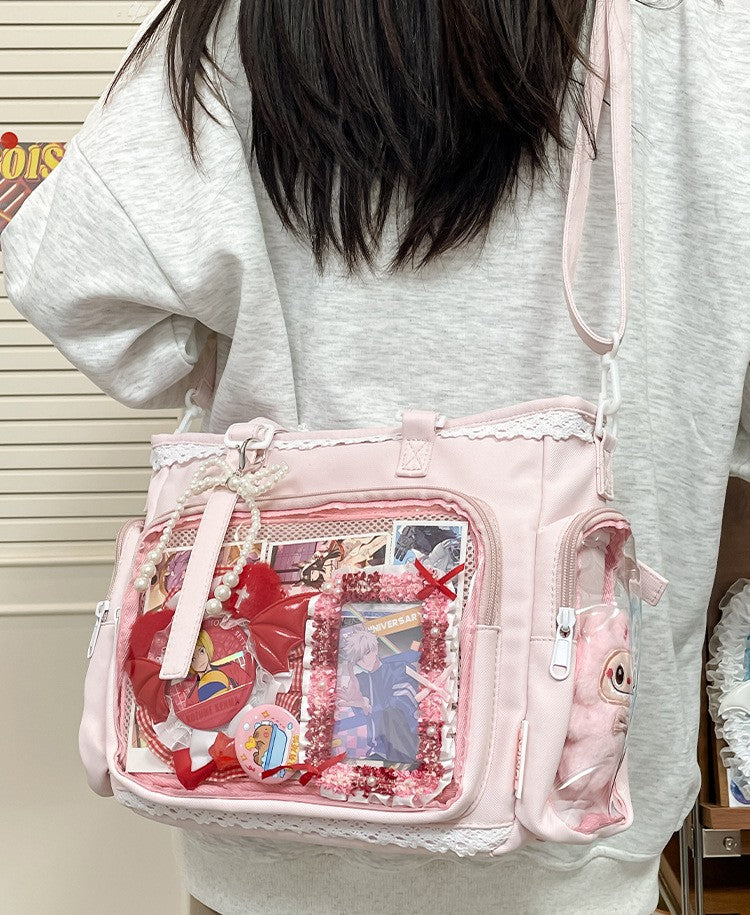 New Japanese Style Transparent Crossbody Bag Cute Candy Color Commuting Shoulder Bag for Girls Simple and Casual Texture Ita Bag