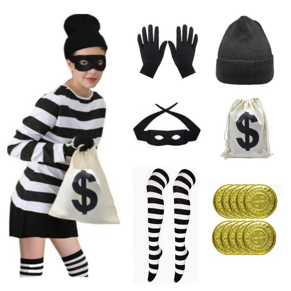 7pcs Movie Robber Cosplay Costume Thief Bank Robber Accessories Set for Women Men Halloween Carnival Party Clothes Role Play