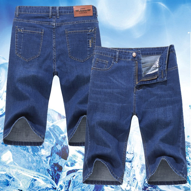 Summer Men Denim Shorts New Style Thin Embroidery Business Casual Straight  Short Jeans Male Brand Clothing Black Blue
