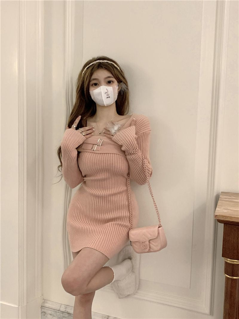 MEXZT Y2K Knitted Mini Dress Women Streetwear Sexy Off Shoulder Sweater A Line Dresses Christmas Party Korean Bodycon Vestidos