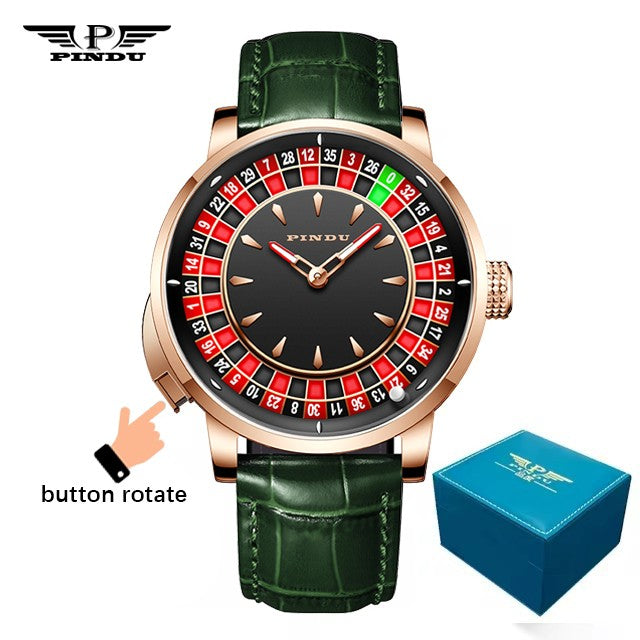 PINDU New Watches European Button Roulette Fun Game Sapphire Glass NH35A Mechanical Watch Diamond Dial Leather Men's Watch P6628