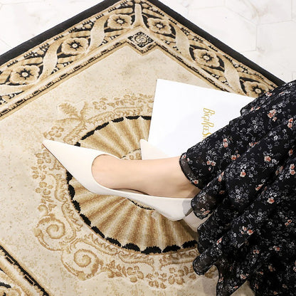 New Big Size Women's Boat Shoes Leather 4.5cm High Heels Pointed Toe Pumps Stilettos Basic Pump For Female White Black Wine Red