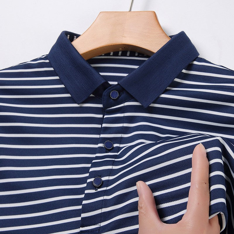 2024 Men's New Striped Cotton Business Casual Short Sleeved POLO Shirt Fashion Short Sleeved Comfortable and Breathable Top