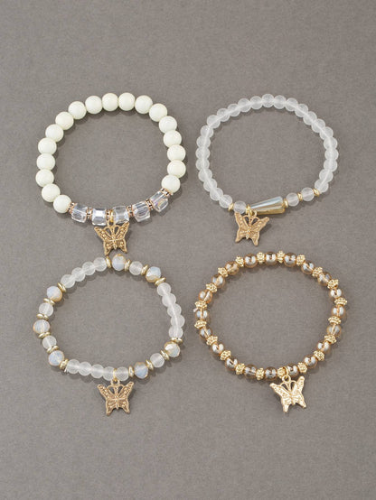 Conjunto de Pulseiras Femininas Boho com 4 Peças, Borboleta, Cristais e Miçangas, Joias da Moda, Presente para Festas