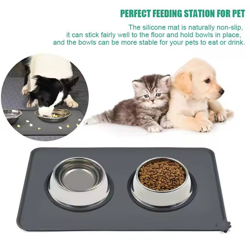 Tapete de Silicone Antiderrapante para Comida de Animais de Estimação Tapete Impermeável para Tigela de Cães Gatos Comedouro de Água Antiderramamento Proteção de Chão de Inverno