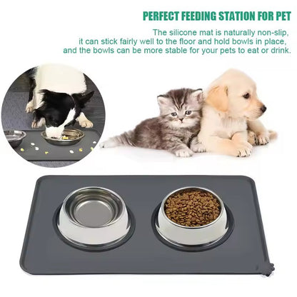 Tapete de Silicone Antiderrapante para Comida de Animais de Estimação Tapete Impermeável para Tigela de Cães Gatos Comedouro de Água Antiderramamento Proteção de Chão de Inverno