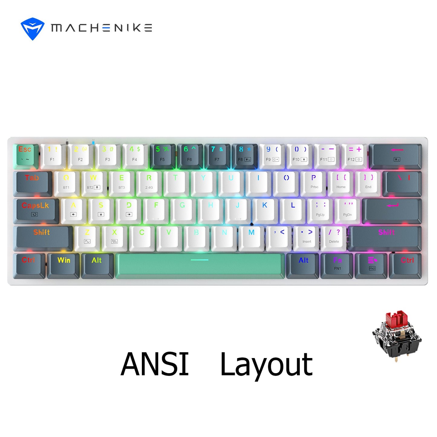 Teclado Mecânico Machenike K500-B61W Tri-mode 60% ANSI Latam-ES Sem Fio Hot-swap para Jogos para PC Gamer