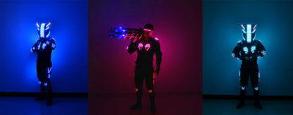 LED Robot Suit Stage Dance Costumes, Light Up Jacket, Strobe Luminous Clothing, Christmas and Halloween Party