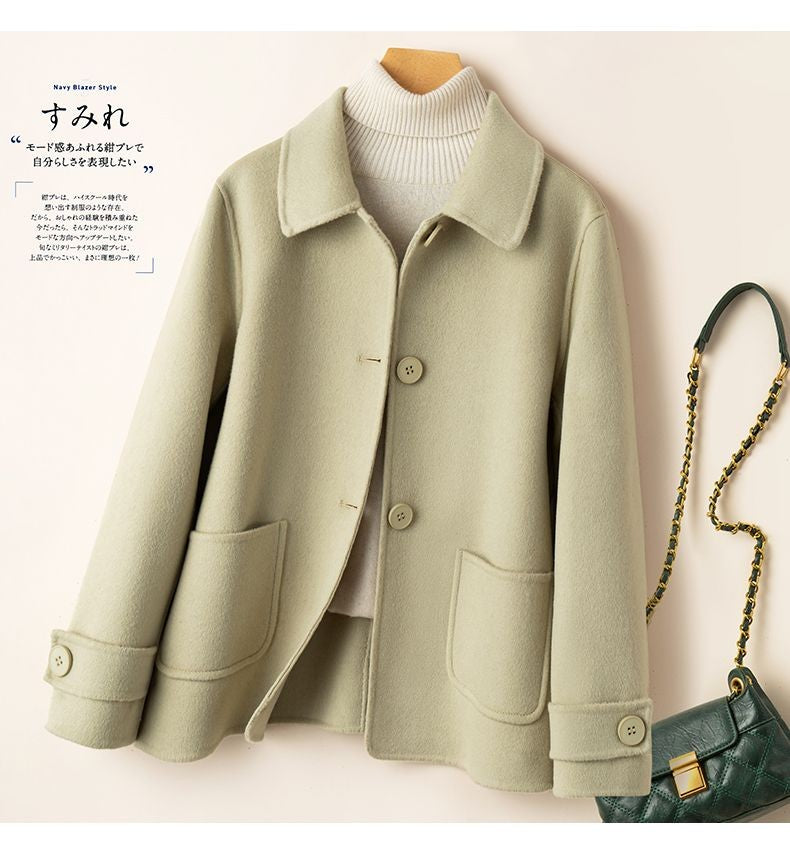 2025 Autumn Winter New Double-Sided Wool Coat Women Section Short Woolen Coats Single-breasted Black Khaki Cardigan Outerwear