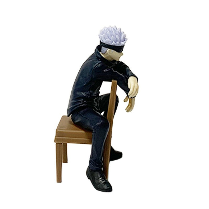 11CM Gojo Satoru Anime Jujutsu Kaisen Figura Satoru Gojo Posição Sentada de Descanso Vem Com Banquinho Brinquedo de Presente Action Figure PVC