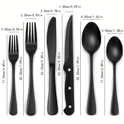36-Piece Black Silverware Set With Steak Knives, Black Flatware Set Food-Grade Stainless Steel Tableware Cutlery Set