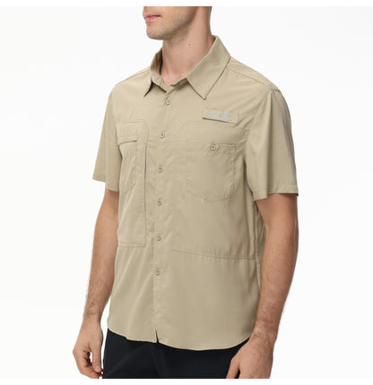 Summer Men's UPF 50+ Fishing Shirts, Casual Breathable Short Sleeve Cargo Fishing Shirt, Button Down Tactical Shirts Blouse