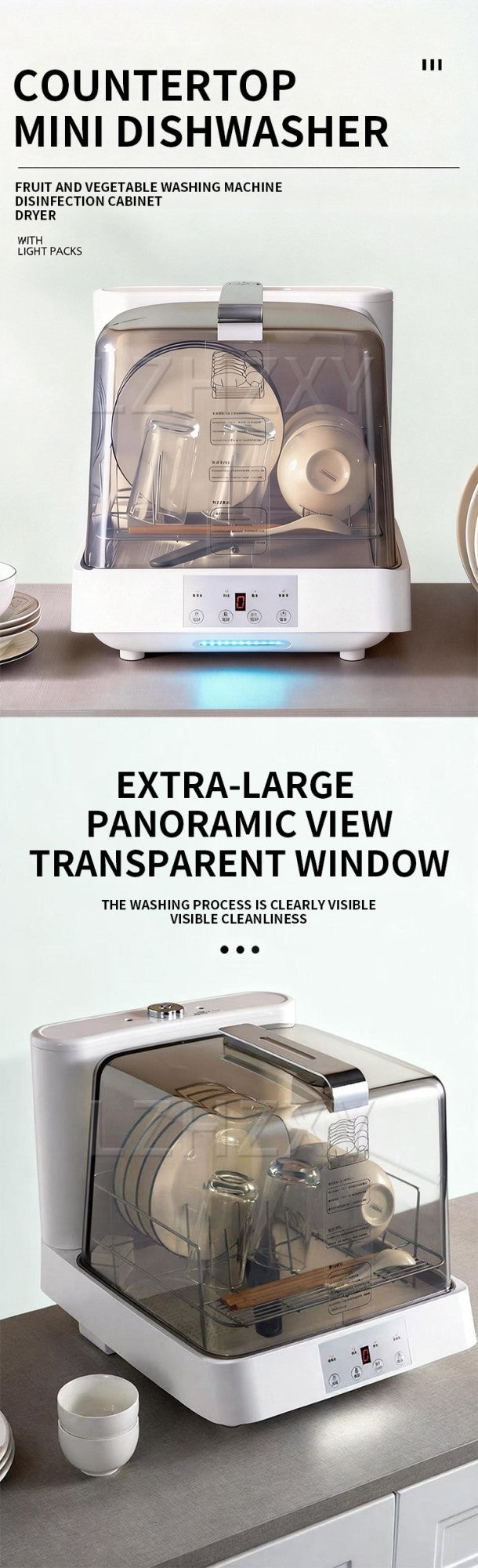 Transparent Household Countertop Mini Dishwasher, Portable Smart Automatic High-Temperature Dishwasher