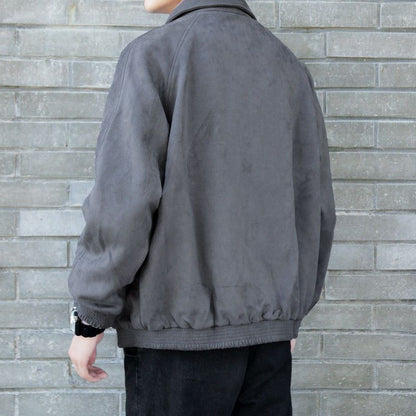 Men's Fashion Vibe Style Faux Suede Oversized Casual Jacket Autumn Streetwear Trendy Bomber with Premium Look