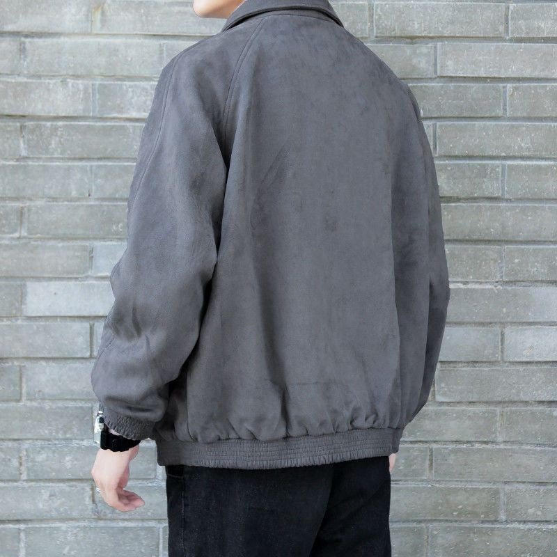 Men's Fashion Vibe Style Faux Suede Oversized Casual Jacket Autumn Streetwear Trendy Bomber with Premium Look