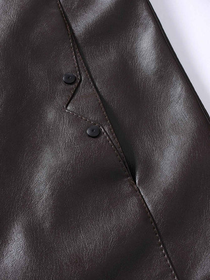 2024 Spring New Men's Business Casual Slim Long-sleeved Pu Leather Jacket Jacket Side Seam Pocket Zipper Solid Color