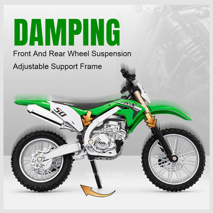1:12 Kawasaki KX450 Motorcycle Car Toy Model Alloy Diecast Wheel Steering Miniature Mountain Off-road Motorcycles Boys Xmas Gift