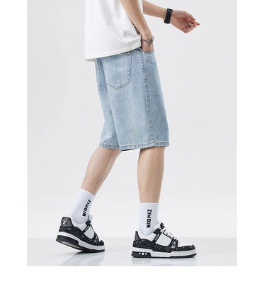 2025 New American retro short men's wide leg jeans Y2k Gothic washed loose straight leg casual men's denim shorts sports pants