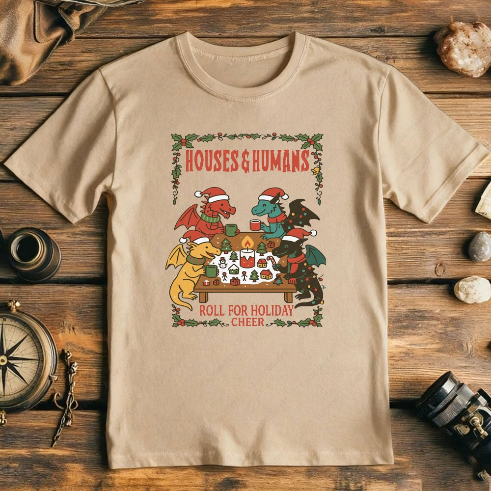 2025 Christmas DND T-Shirt Houses and Humans D&D Men Women Cotton T-shirt Dungeons Gift Funny Xmas Dnd Houses Humans Parody Tops