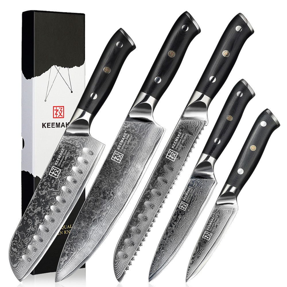 Conjunto de Facas de Cozinha KEEMAKE Design Faca de Utilidade Japonesa para Chef Faca de Corte de Aço Damasco de Alto Carbono para Vegetais e Carnes