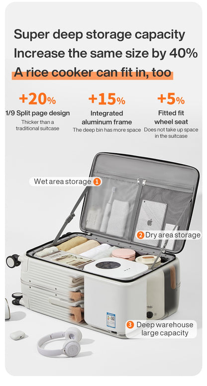 Mixi NOVA Mala de Viagem com Estrutura de Alumínio e Rodas, com Porta USB, Suporte para Copo e Celular, Bagagem de Mão de Bordo 20 24 Polegadas