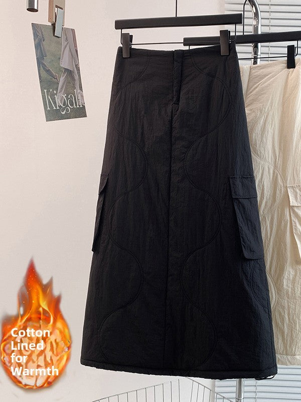 Artistic Long Thiened down Cotton f Skirt plus Size Women's Winter New Sle Fluffy Warm A-Line Skirt Commute Sle