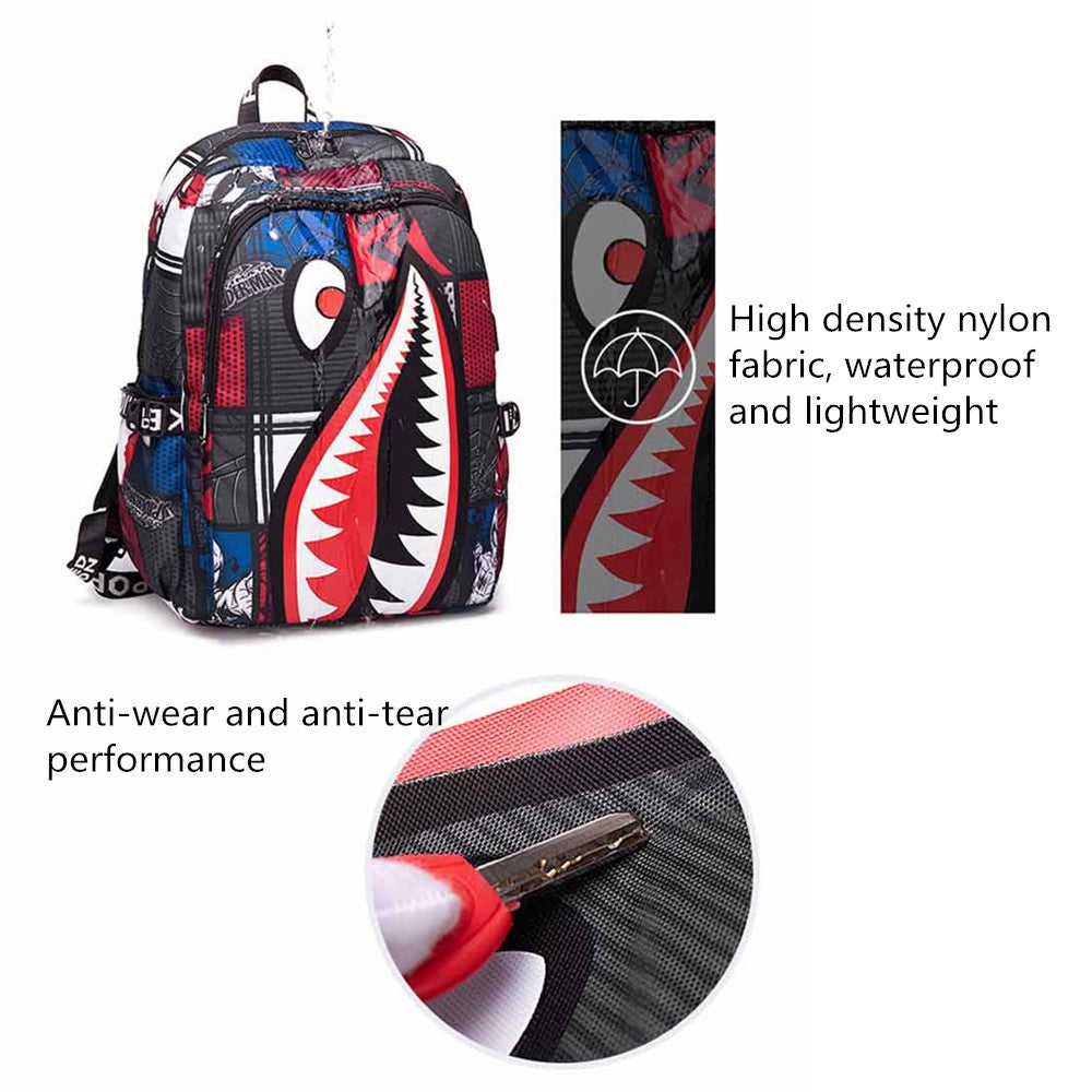Mochila Escolar Infantil Mochila de Viagem Desenho Tubarão Mochila de Aluno do Ensino Fundamental Mochila Infantil