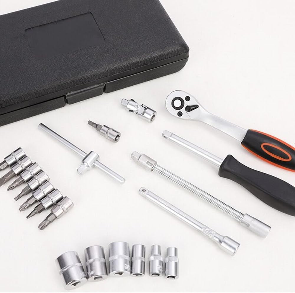 Conjunto de Soquetes de 46 Peças com Encaixe de 1/4", Chave Catraca Métrica com Soquetes CR-V de 4-14mm, Kits de Ferramentas Mecânicas para Reparo Automotivo Doméstico