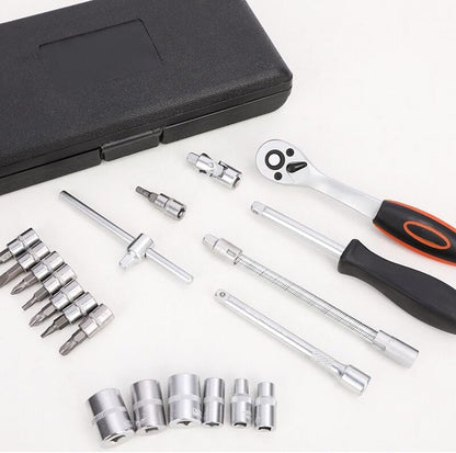 Conjunto de Soquetes de 46 Peças com Encaixe de 1/4", Chave Catraca Métrica com Soquetes CR-V de 4-14mm, Kits de Ferramentas Mecânicas para Reparo Automotivo Doméstico