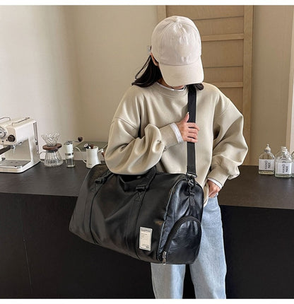 PU Travel Duffel Bag Waterproof Luggage Handbag with Shoes Pocket Weekender Overnight Daypack Dry Wet Sports Shoulder Tote Pack