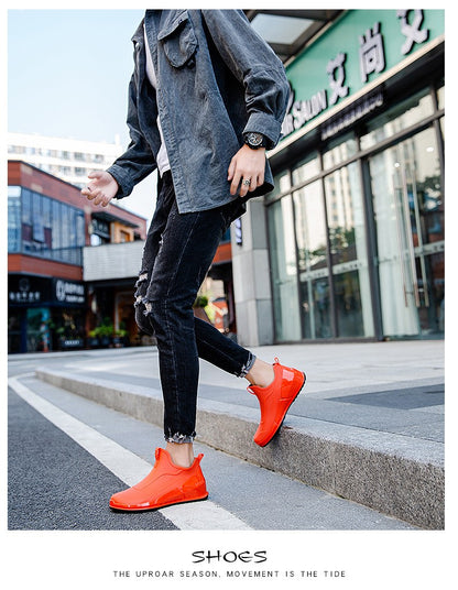 Ankle Rain Boots Men's Motorcycle Waterproof Shoes Outdoor Rain Boots Fishing Non-slip Rubber Shoes Thick Soled Water Shoes