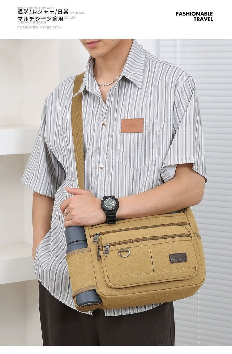 Men's Canvas Messenger Bag Single Shoulder High Quality Crossbody Bag Messenger Bag Commuter Travel Daily Use With Compartment