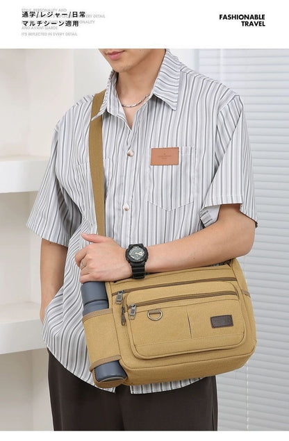 Men's Canvas Messenger Bag Single Shoulder High Quality Crossbody Bag Messenger Bag Commuter Travel Daily Use With Compartment