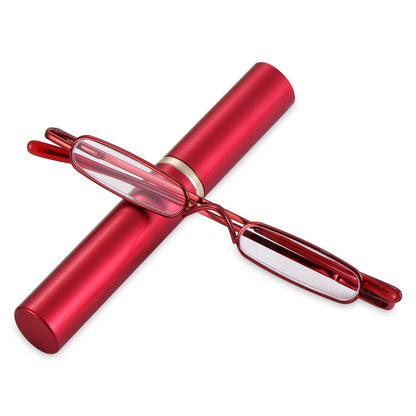 1 Óculos de Leitura Masculino e Feminino com Dobradiça de Mola, Mini Leitor de Tubo Pequeno, Fino, Tipo Caneta, com Estojo Portátil com Clipe