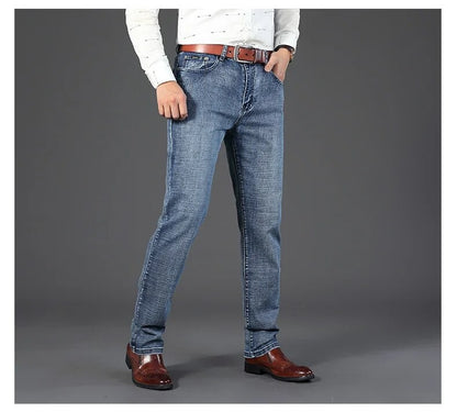 Wthinlee Calça Jeans Masculina Nova, Casual, Reta, Elástica, Moda Clássica, Azul, Preta, Trabalho, Calças Jeans Masculinas de Marca