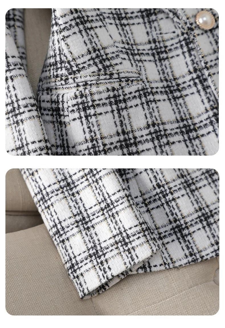 Woolen Plaid Small Suit Jacket for Women in Spring and Autumn 2025 New Short Style Korean Version Plus Size Retro Women's Suit