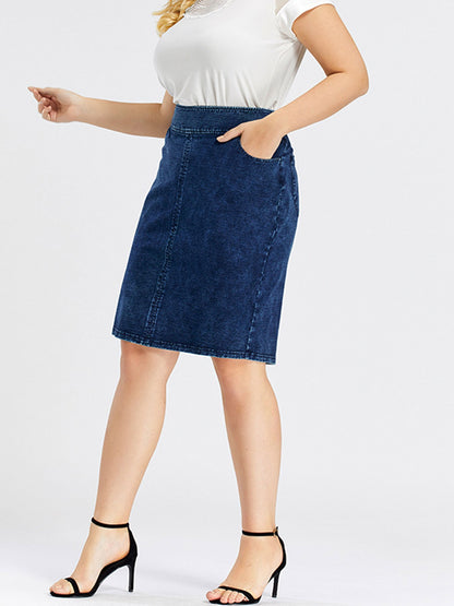 Women Plus Size Knitted Spring And Autumn Denim Fashion Skirt