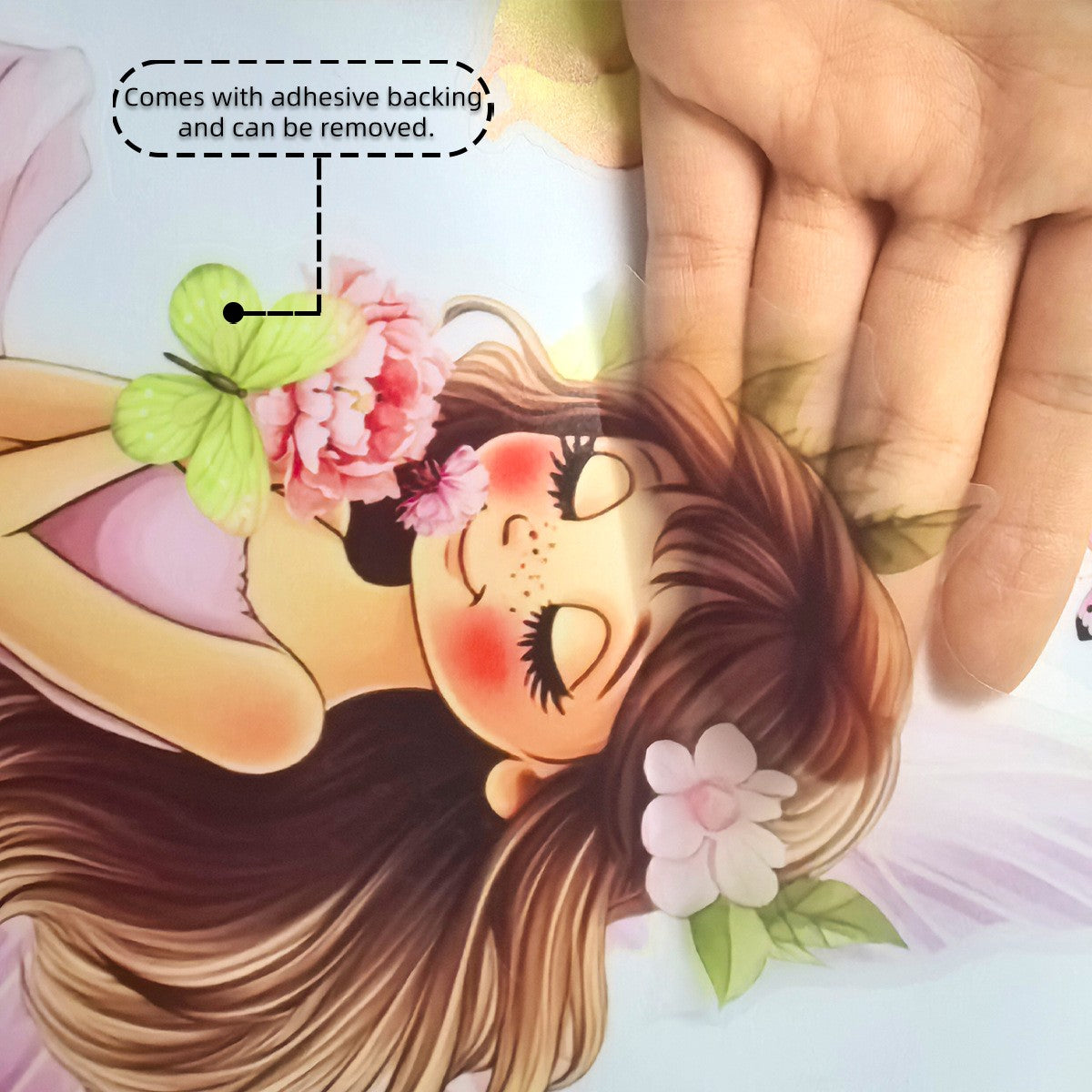 Pink Tree Branches Birds Butterflies Elf Girls Meet Wall Stickers Bedroom Children's Room Home Wall Decoration Self-adhesive