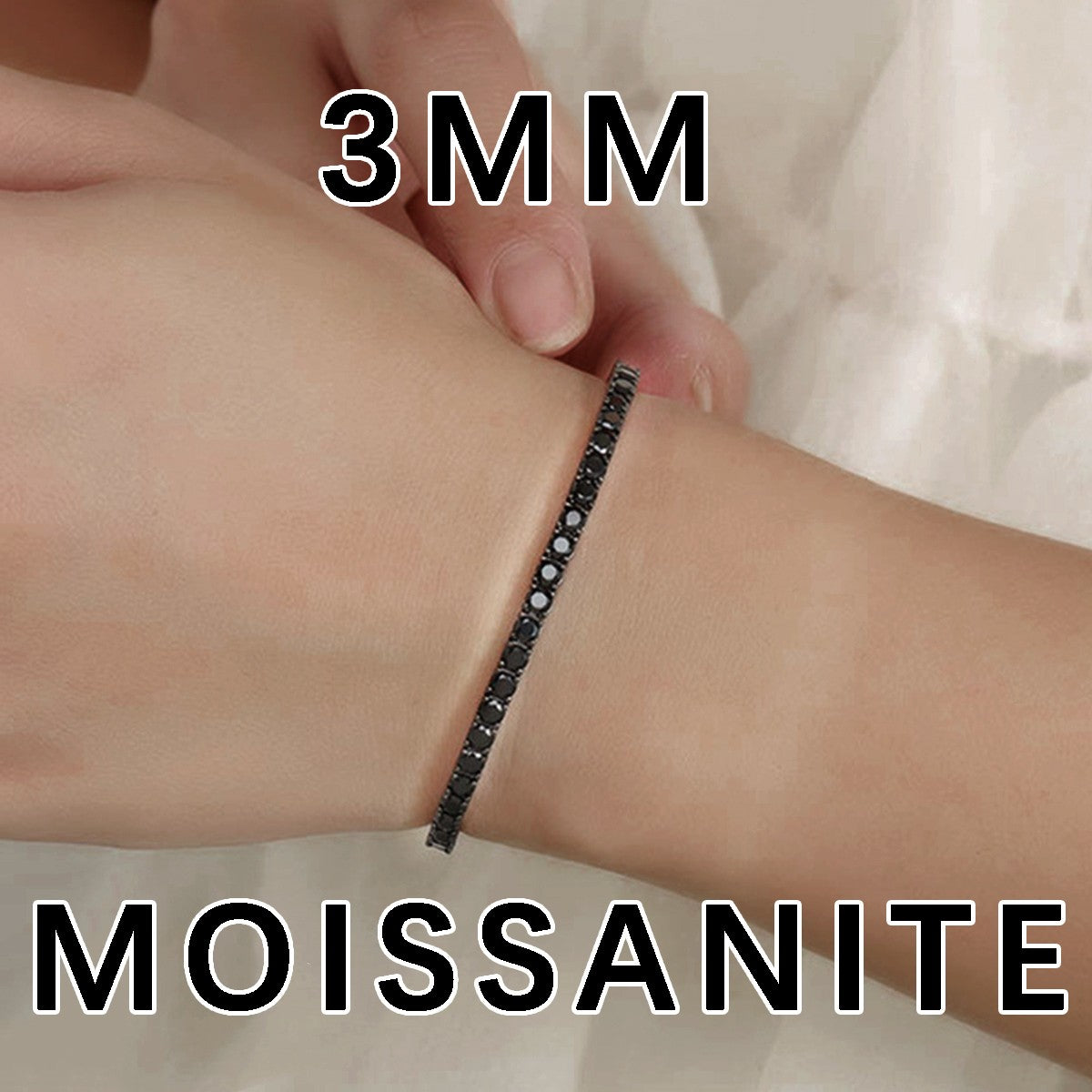 ?Pulseira Genuína de Tênis em Prata Esterlina S925 com Banho de Ródio Negro 3mm 4mm 5mm Moissanite Negra Joia Moderna Elegante para Mulheres?