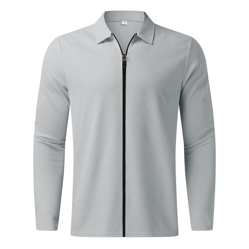 2024Summer Popular Waffle Outdoor Polo Collar Jacket Men's Coat Nick Garment Casual Sports Zipper Cardigan Long Sleeve Coat